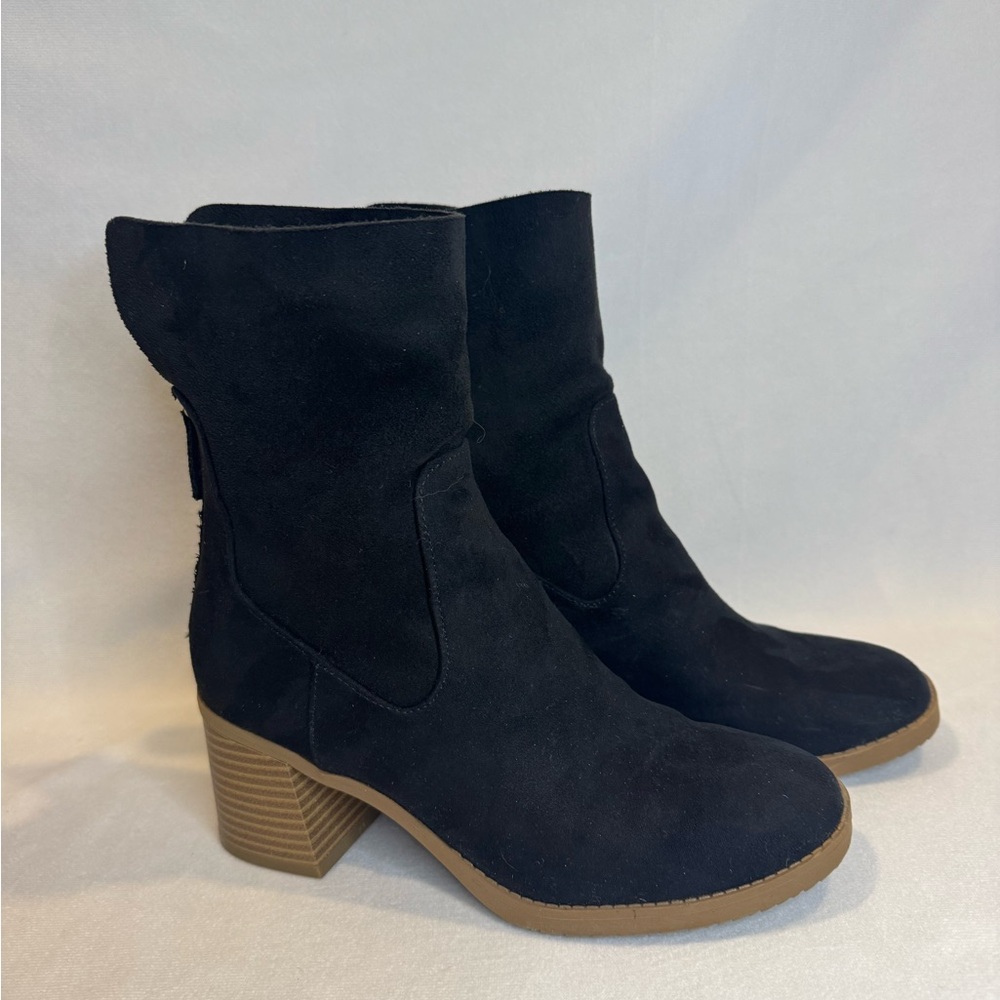 Sun + Stone Boots Womens 6.5 Ankle Booties Heels Black Suede Back Zip Round Toe